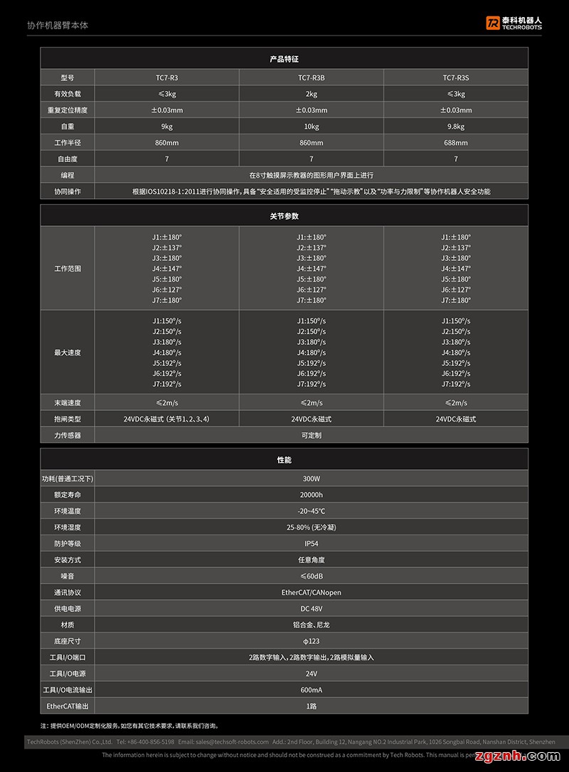 七軸協(xié)作機(jī)器人選型參數(shù)